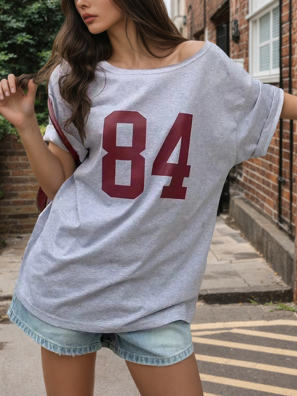 Camiseta informal holgada con estampado digital para mujer, poliéster y elastano.