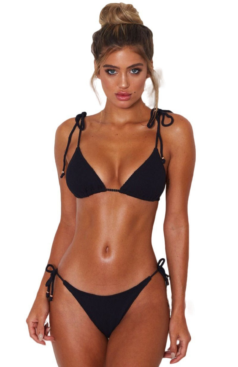 Maillot de bain bikini sexy à lacets de couleur unie pour femmes