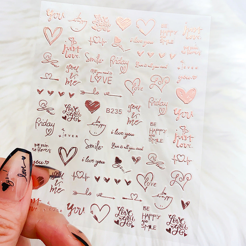 Pegatinas de uñas con letras de amor en forma de corazón para San Valentín