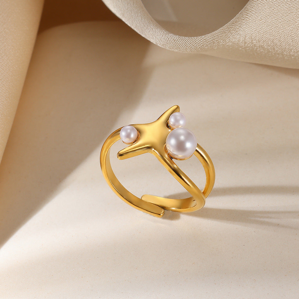 Anillo de amor con estrella de acero y titanio exagerado para mujer