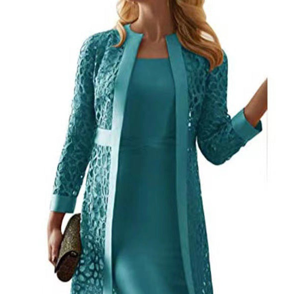 Women Fashion Casual Solid Color Dress Coat Set
