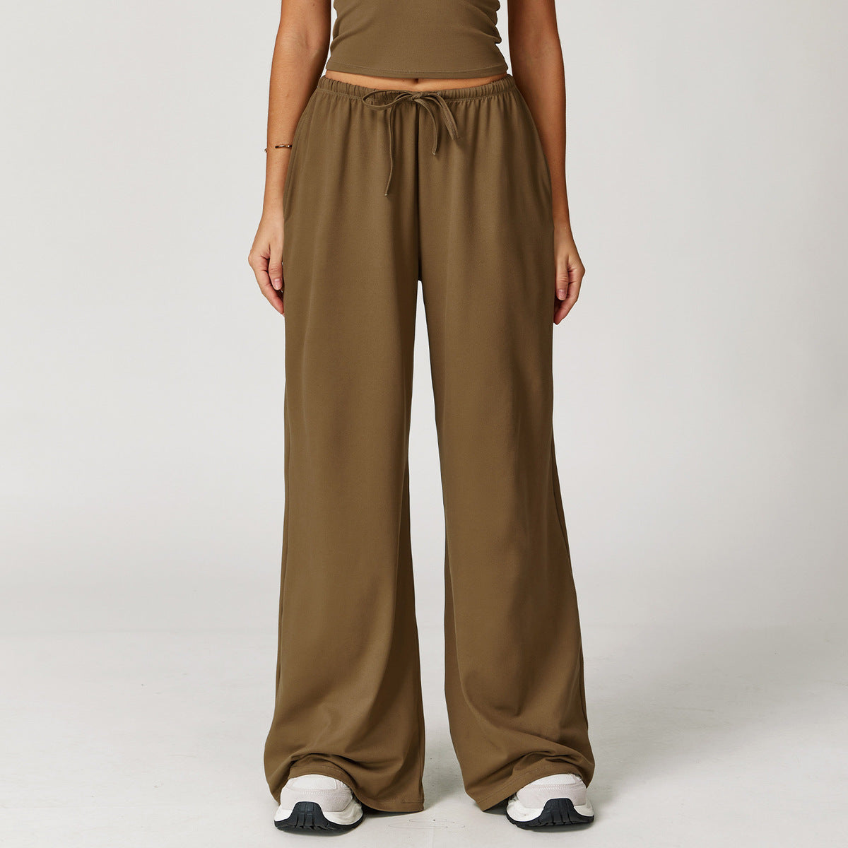 Pantalones casuales anchos de pierna ancha con cordón para mujer