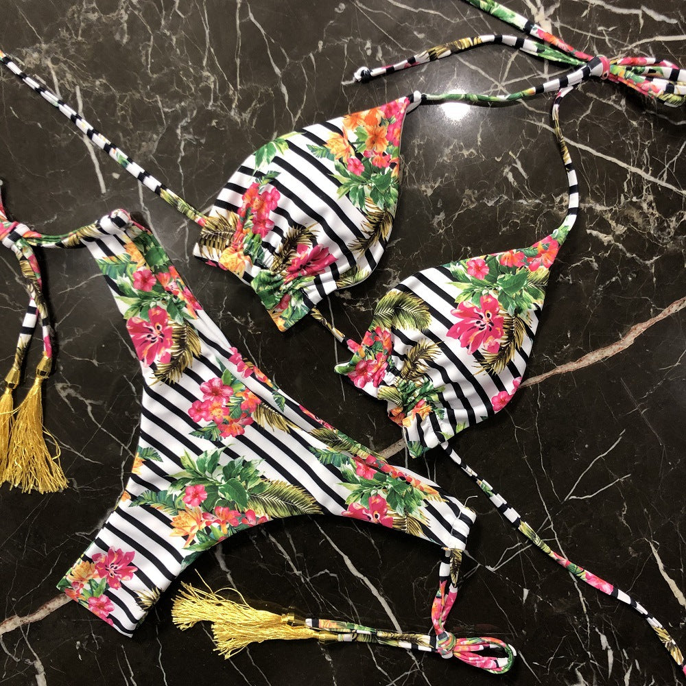 Bikini sexy con cuello halter y estampado multicolor para mujer