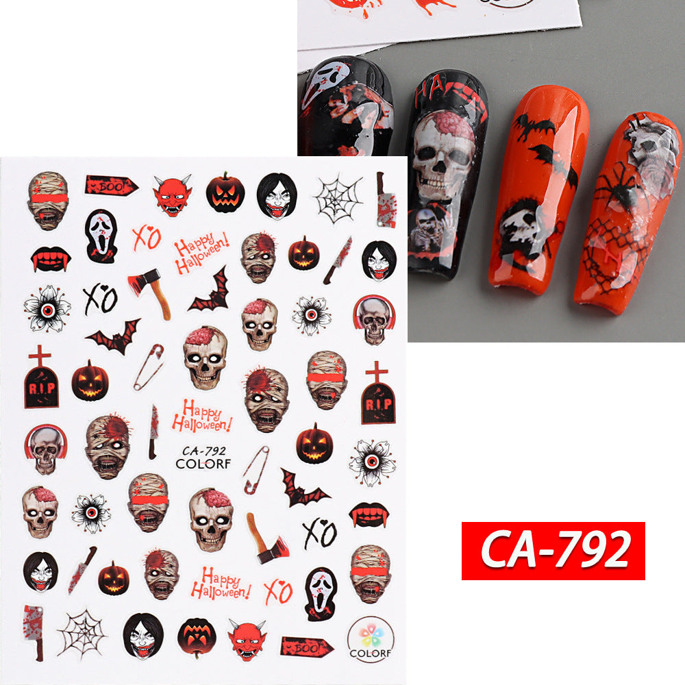 Autocollants adhésifs pour ongles Motif tête de mort et sorcière rouge pour Halloween