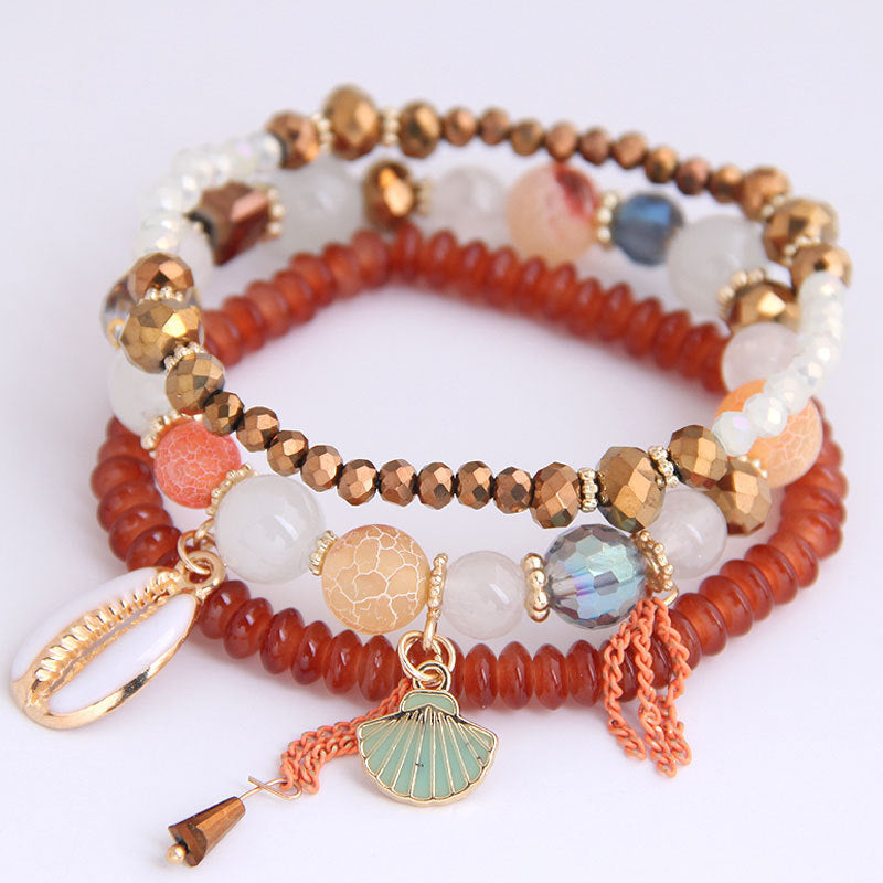 Pulsera de cuentas multicapa estilo bohemio oceánico para mujer