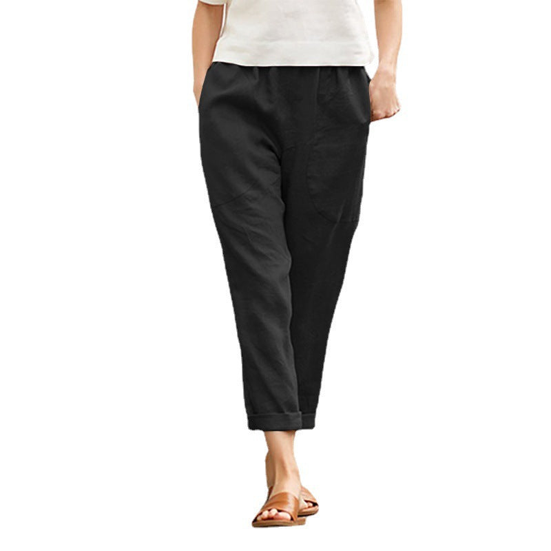 Women's Casual Cotton Linen Straight Leg Pants