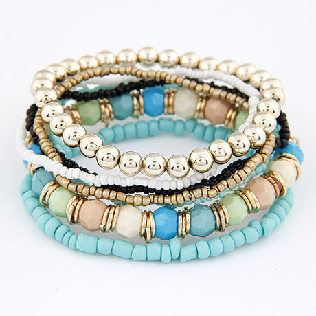 Conjunto de pulseras multicapa con cuentas multicolores bohemias