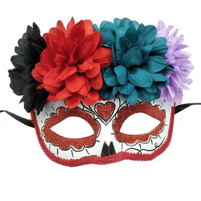 Máscara de media cara con flor para disfraz de Halloween