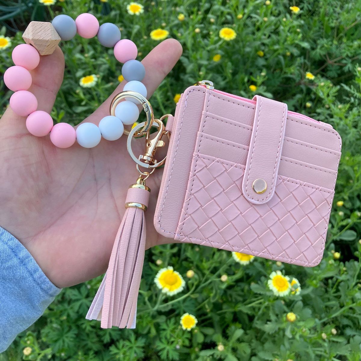 Women Fashion Silicone Bead Bracelet Keychain Wallet