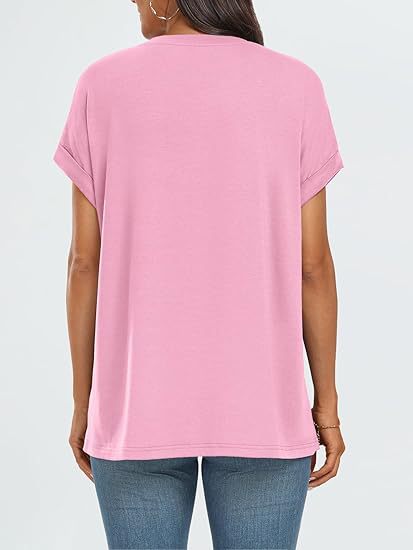 Camiseta informal de verano para mujer, color liso, cuello redondo, manga corta, sin mangas