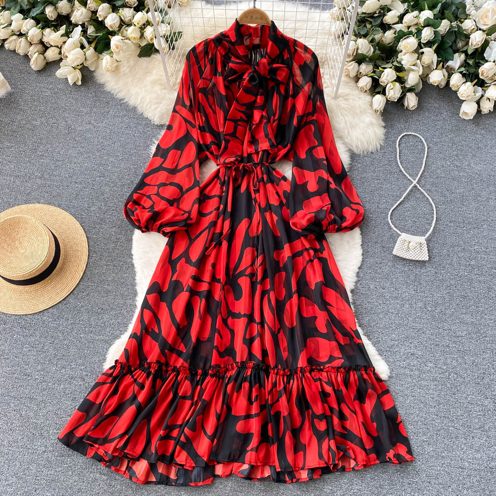 Vestido elegante bohemio con estampado de leopardo, hojas y cachemira floral vintage