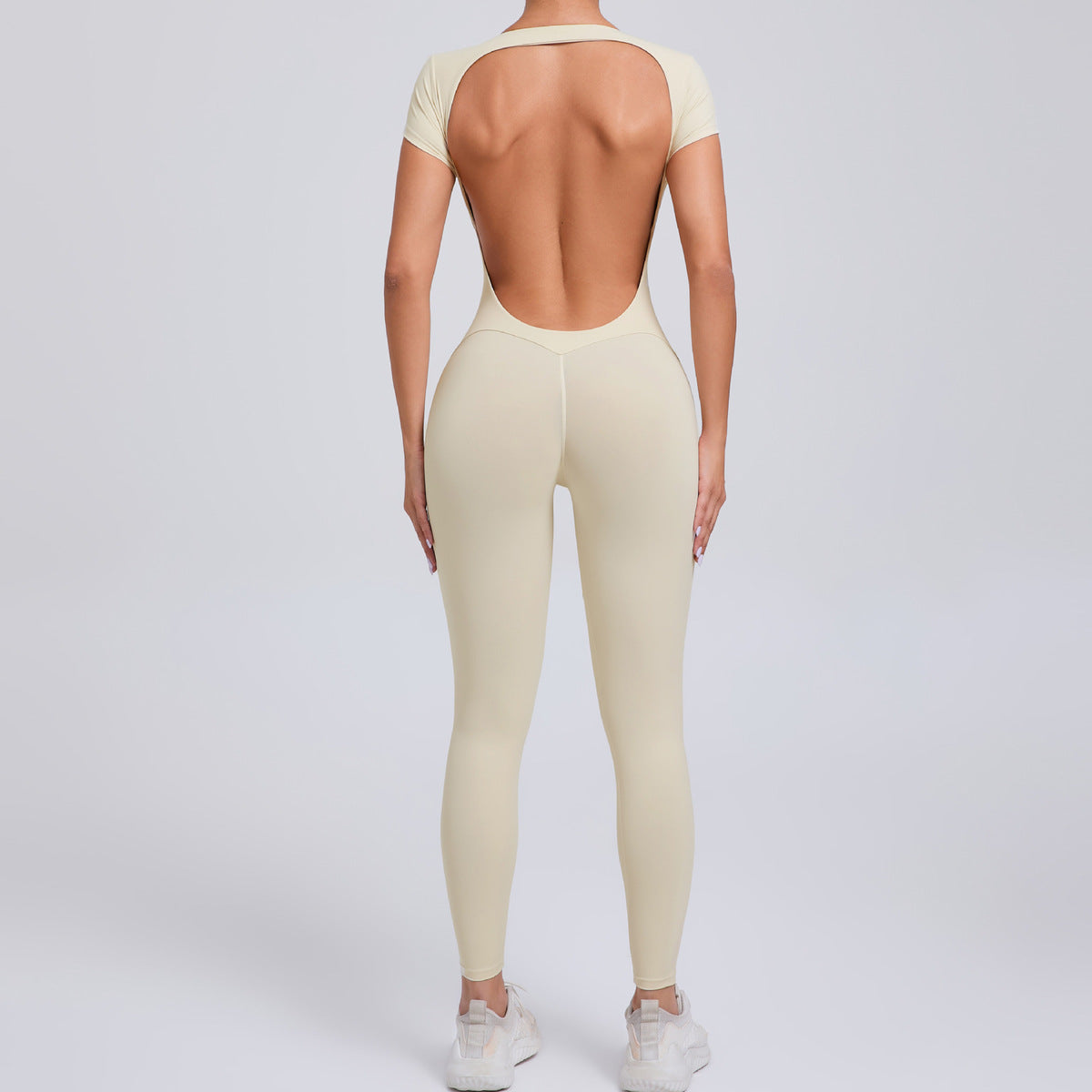 Women Casual Solid Color Backless Sports Jumpsuits - Cotton Blend, Tight Fit
