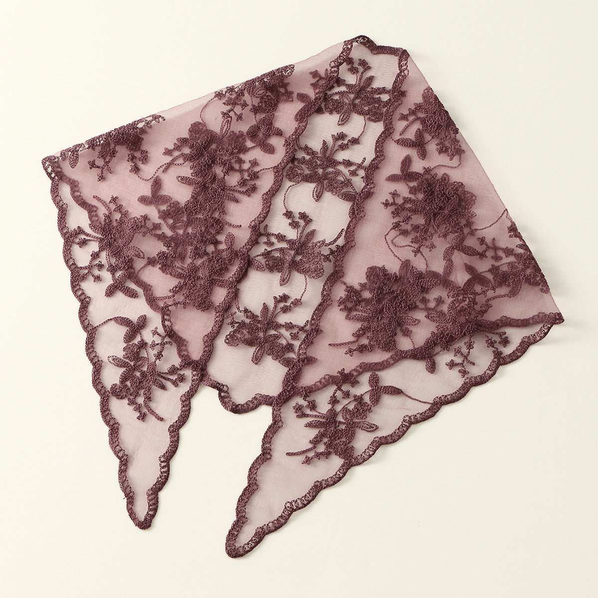 Bufanda triangular con encaje floral de color sólido para mujer, material acrílico, elegante accesorio de moda