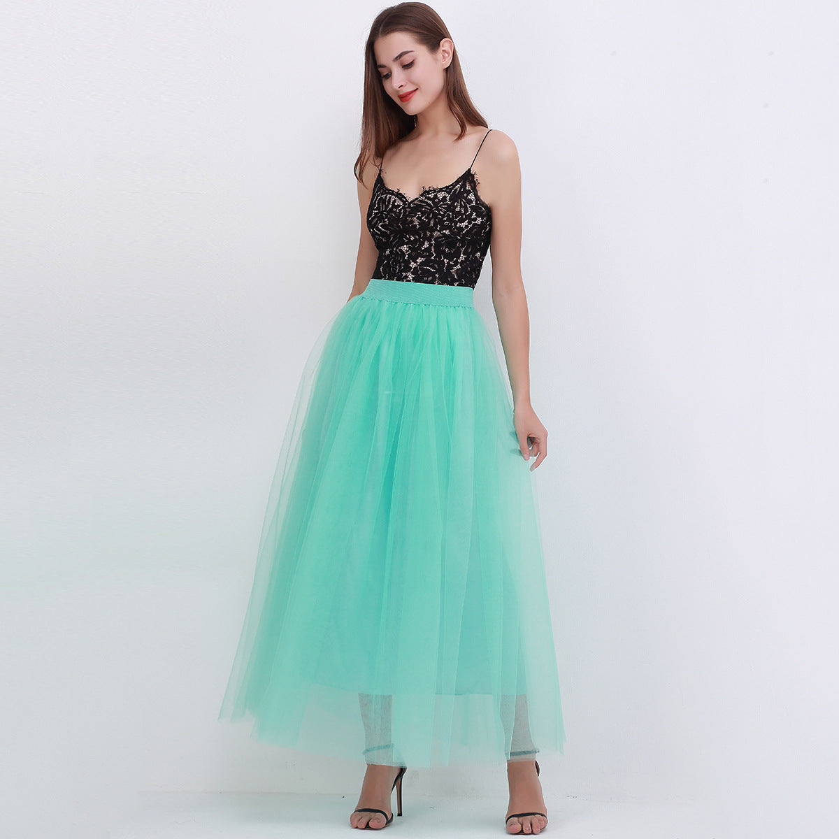 Women Fashion Solid Color Mesh Skirt