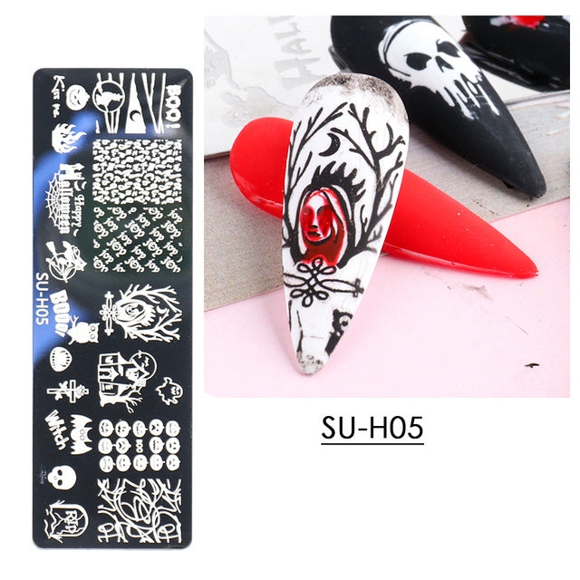 Autocollant pour ongles Halloween motif citrouille, crâne et toile d'araignée