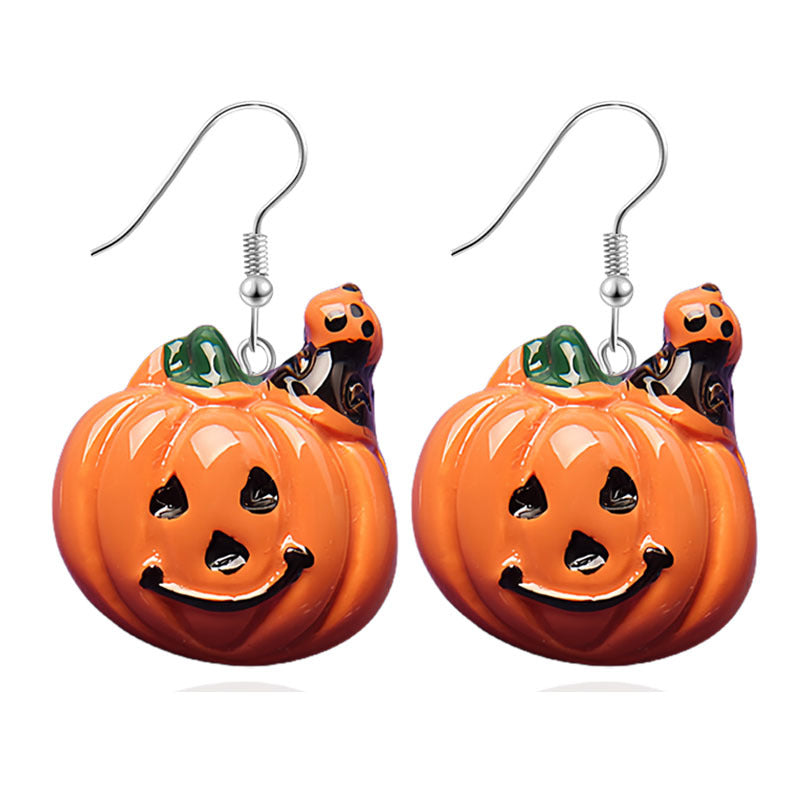 Pendientes de resina con diseño divertido de murciélago, calabaza y fantasma para Halloween para mujer