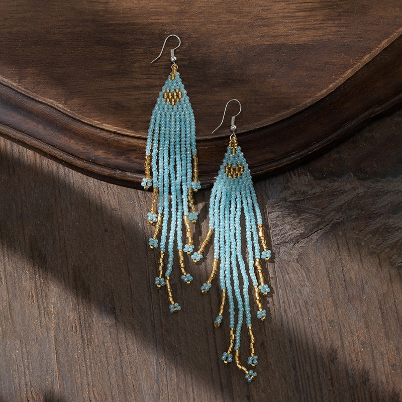 Boucles d'oreilles bohèmes à pampilles et perles de riz pour femmes