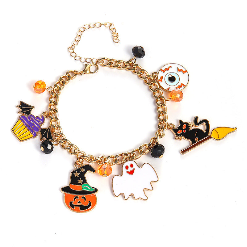 Pulsera fantasma con cabeza de calabaza esmaltada para Halloween