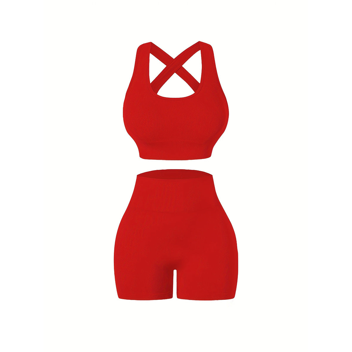 Women Yoga Solid Vest And Shorts Two-Piece Set