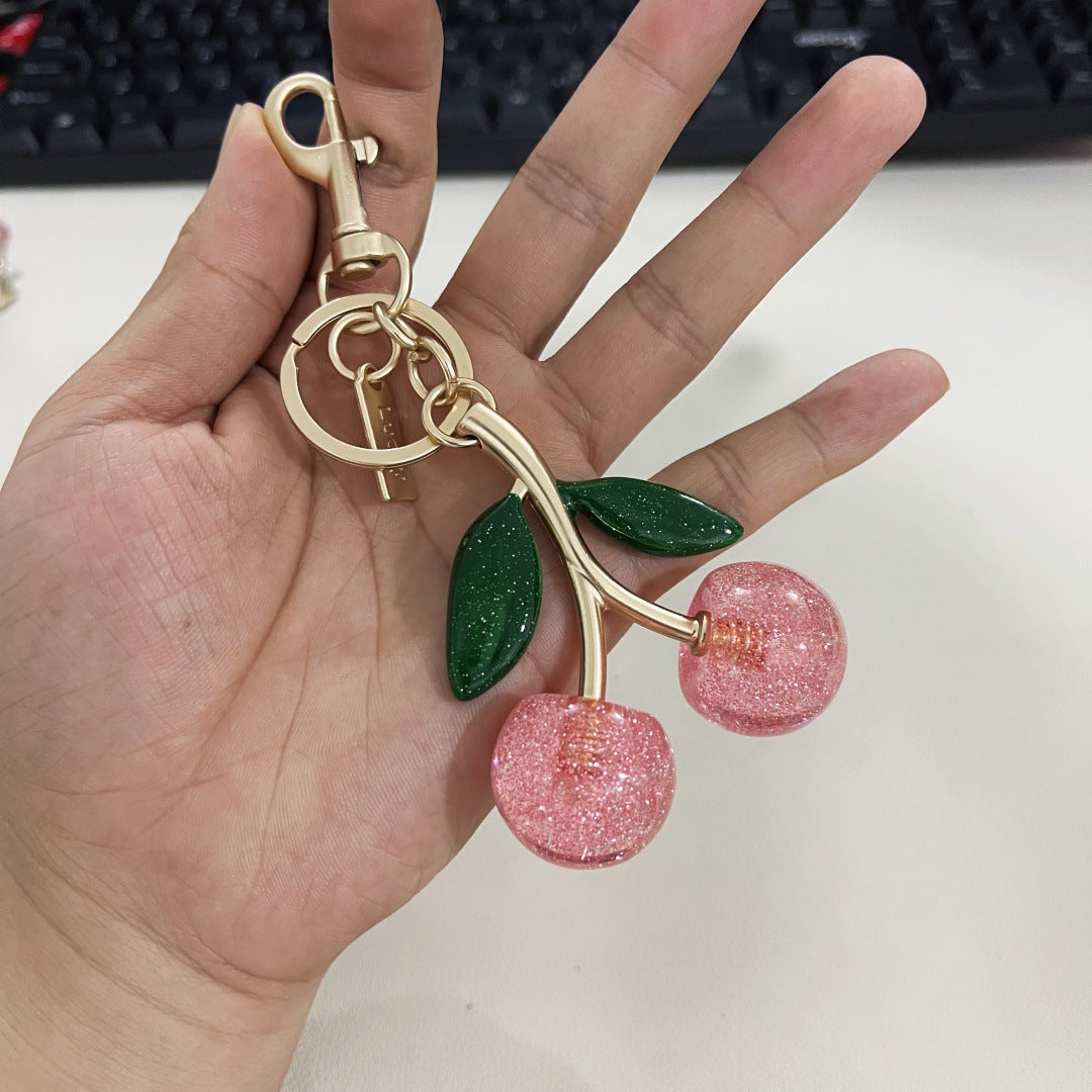 Fashion Cute Cherry Fruit Bag Pendant Keychain Resin Metal Accessories