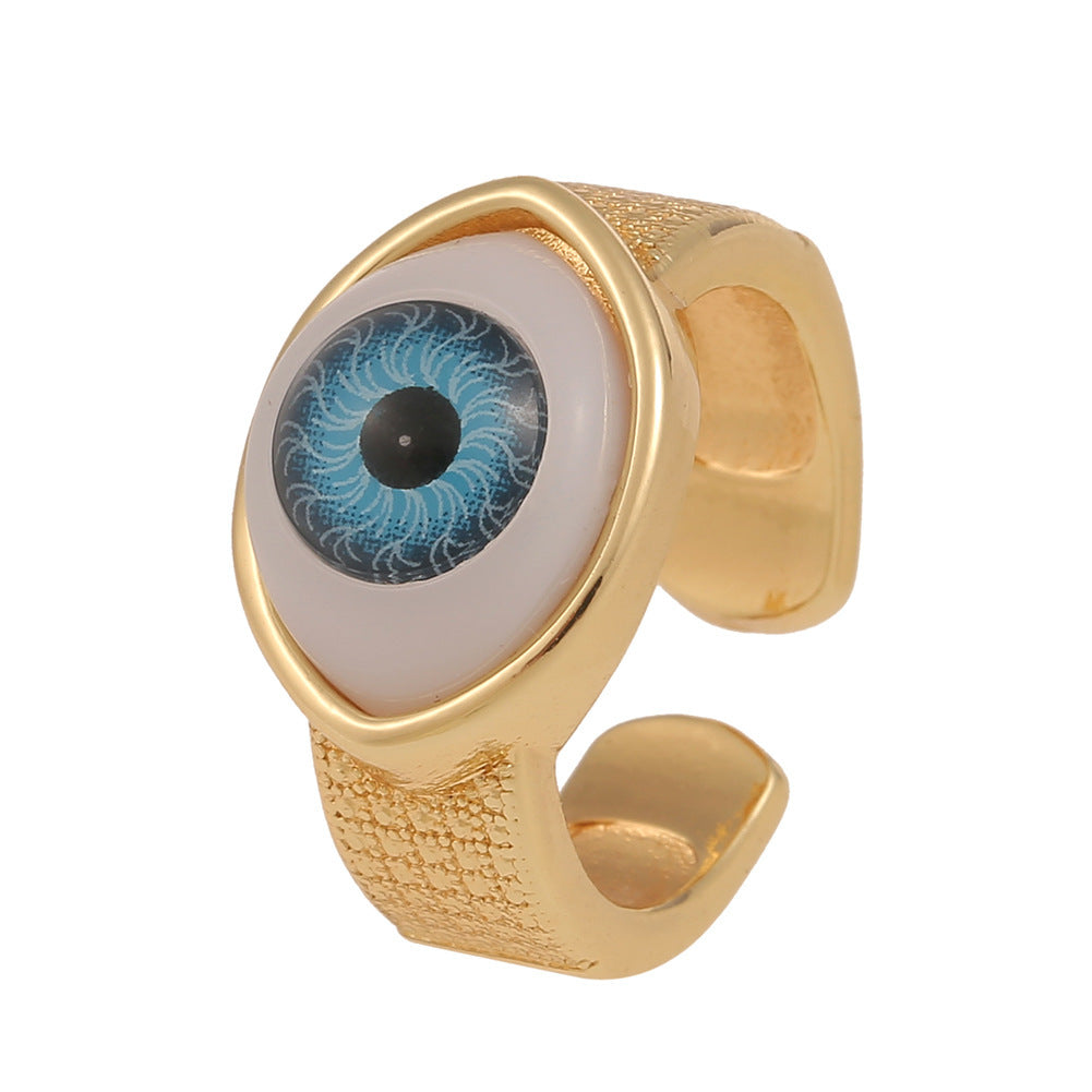 Anillos creativos de moda con diseño de ojo malvado bañados en cobre para mujer