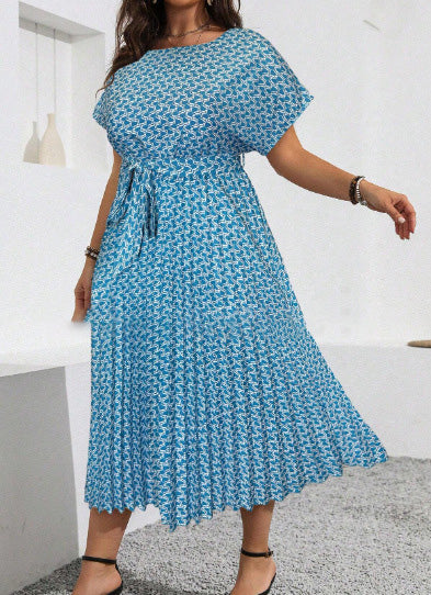 Women Fashion Casual Plus Size Printed Short-Sleeve Dress