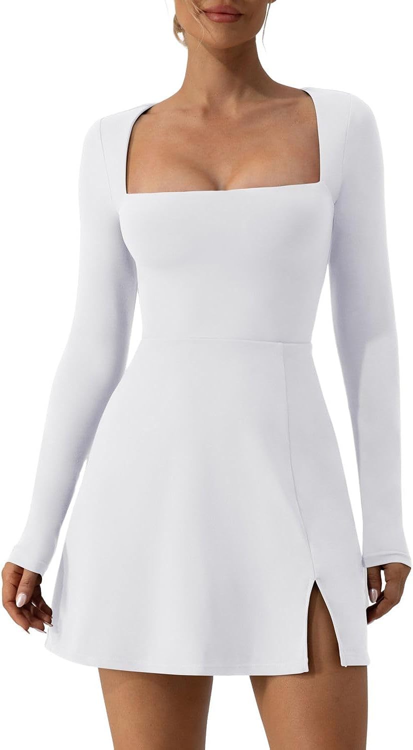 Women Fashion Sexy Solid Color Square Collar Dress