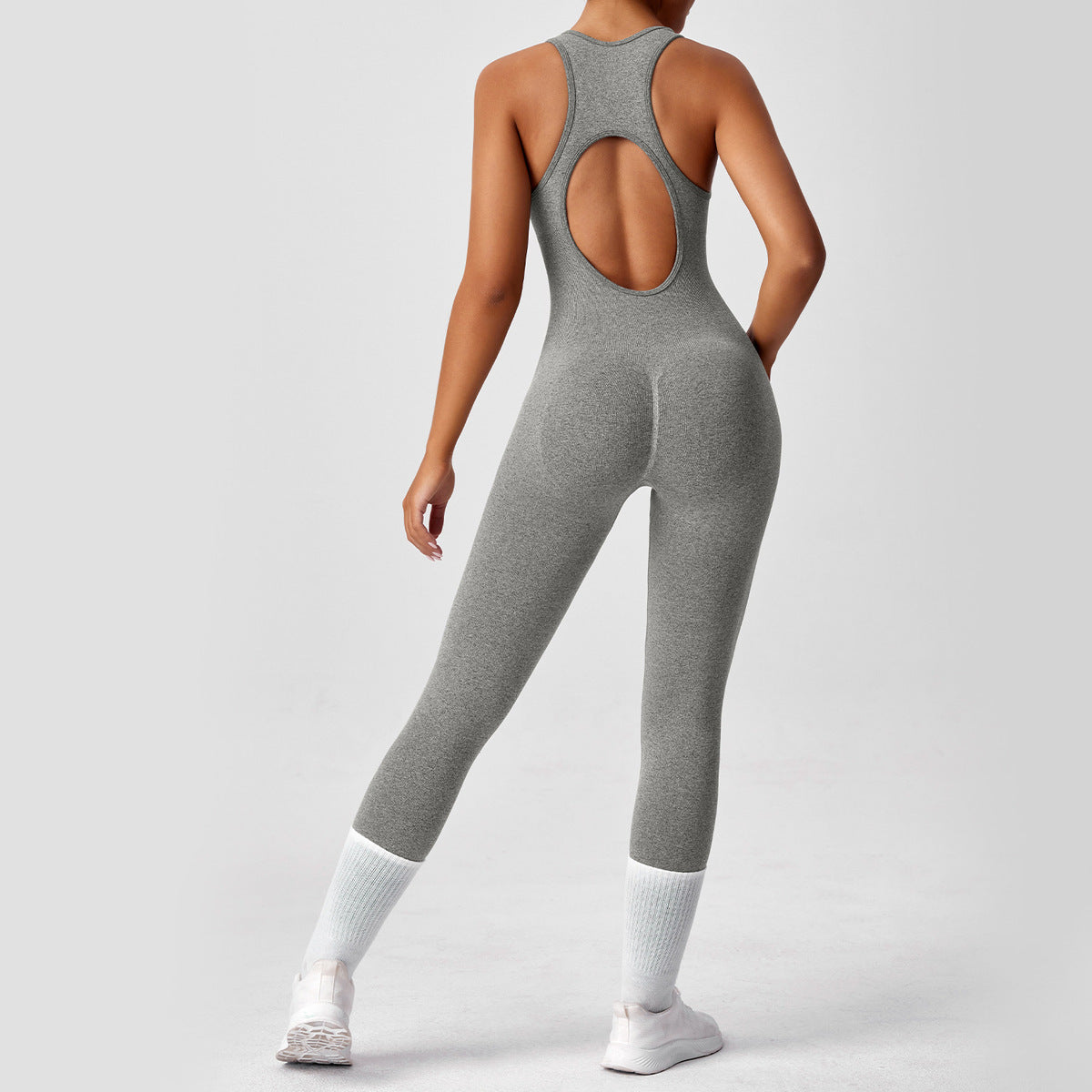Women's Yoga Solid Color Hollow Out Sleeveless Jumpsuit