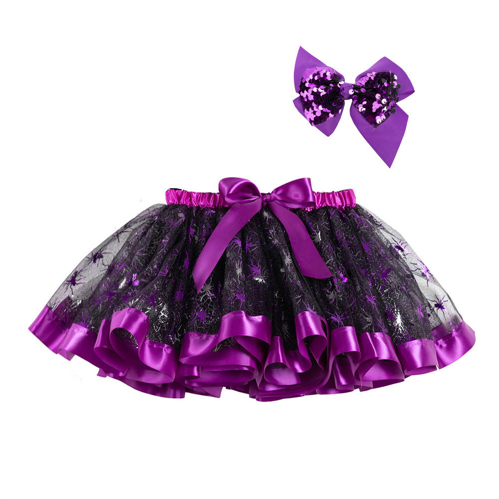 Kids Toddler Girls Halloween Pumpkin Skirt with Sequin Bow