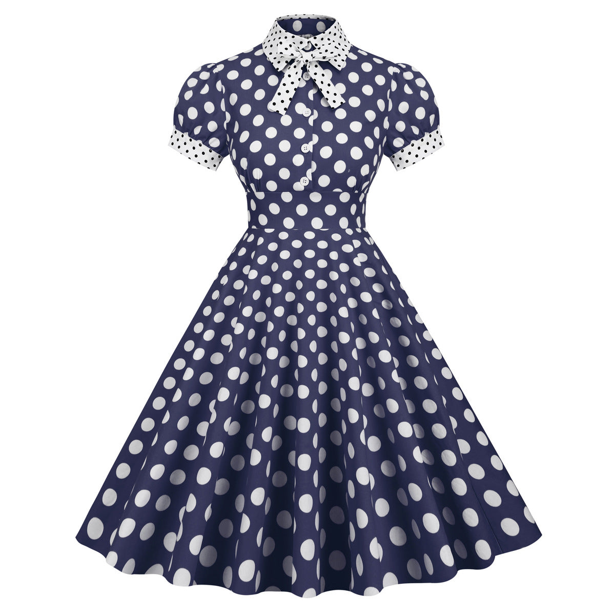 Robe mi-longue élégante à pois pour femme