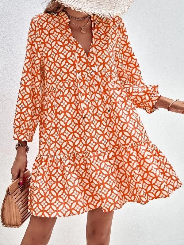 Vestido casual de manga larga con estampado para mujer
