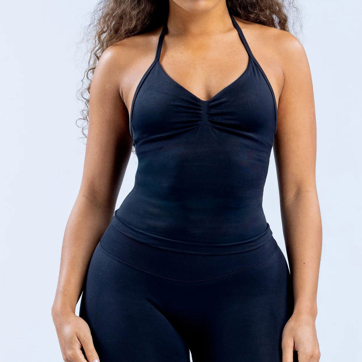 Women Fashion Solid Color Seamless Halter-Neck Yoga Top