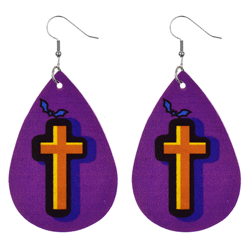 Halloween Women Funny Pumpkin Ghost Leather Earrings