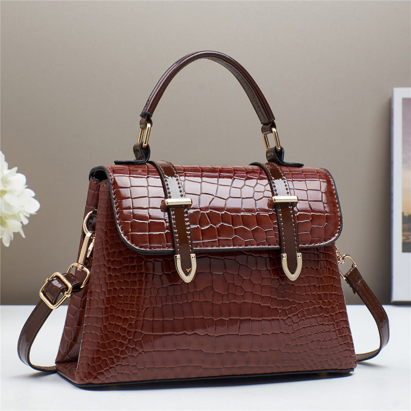 Sac à main en cuir brillant à motif crocodile pour femme
