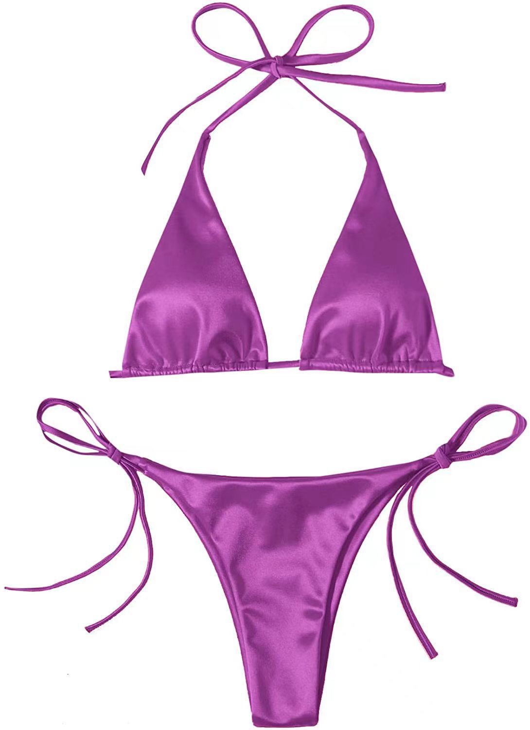 Bikini de satén de color sólido sexy de moda de verano para mujer