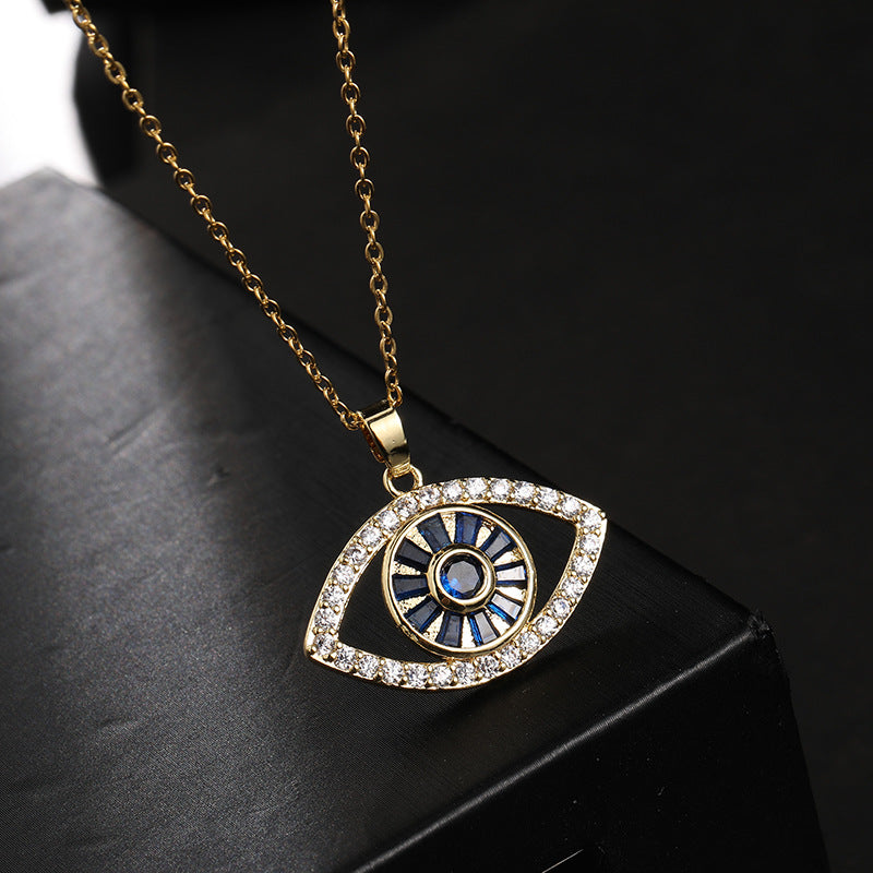 Collar con colgante de ojo de diablo de circonita multicolor para mujer