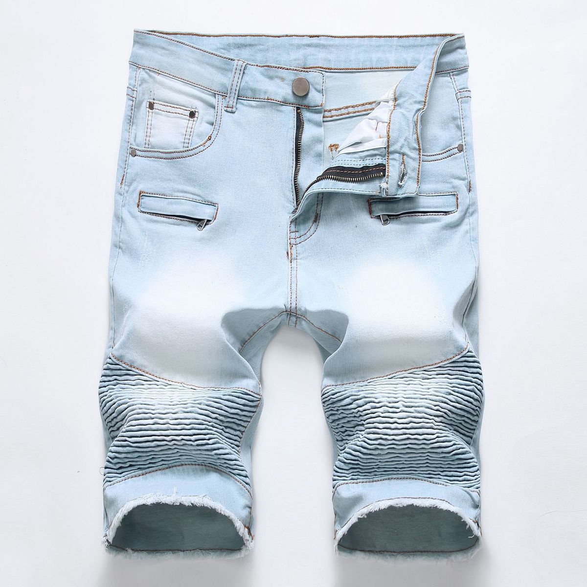 Men Fashion Casual Zipper Wrinkle Stretch Denim Shorts