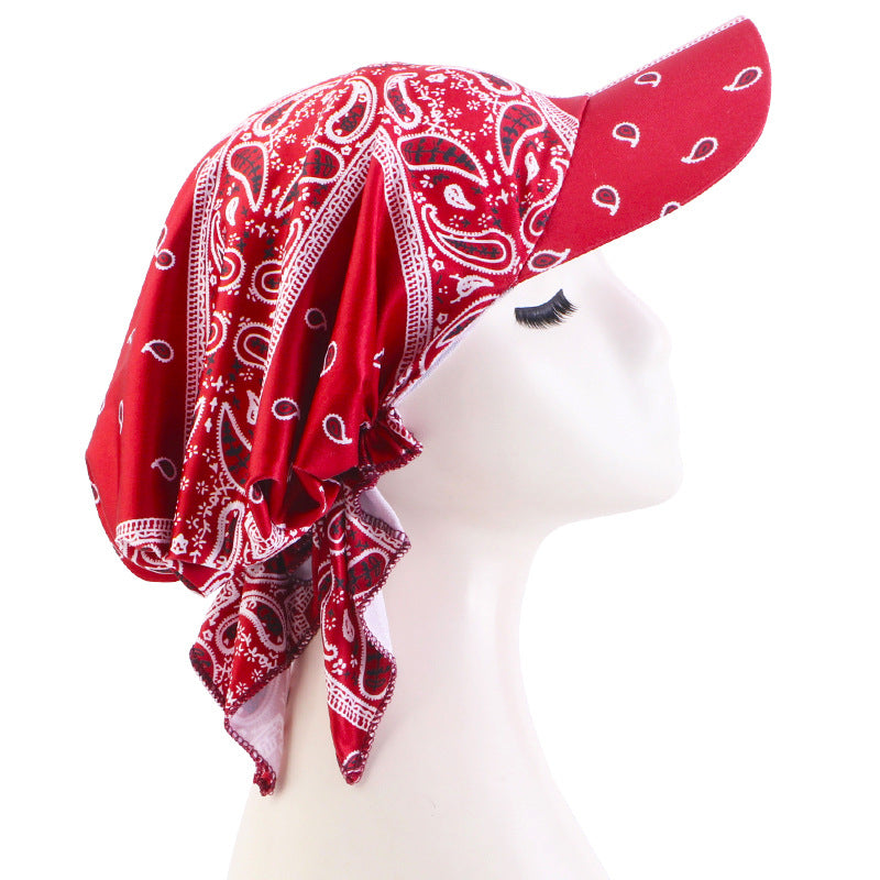 Women Casual Cashew Printed Long Lace-Up Hat