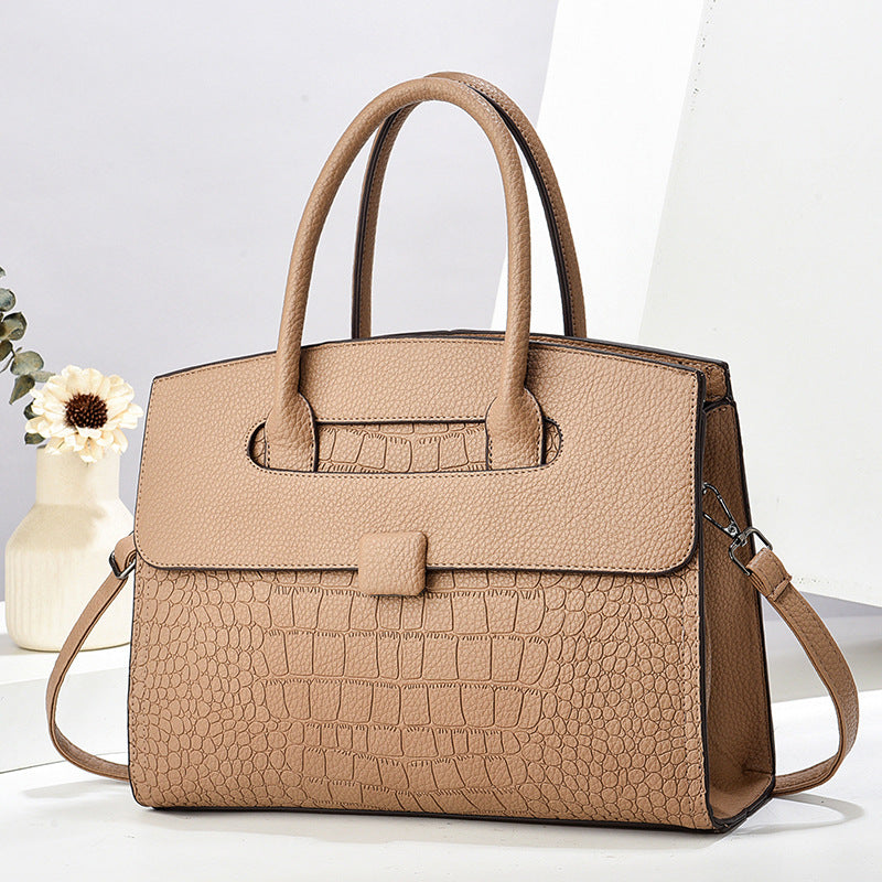 Sac à main décontracté à motif crocodile pour femme, couleur unie, grande capacité