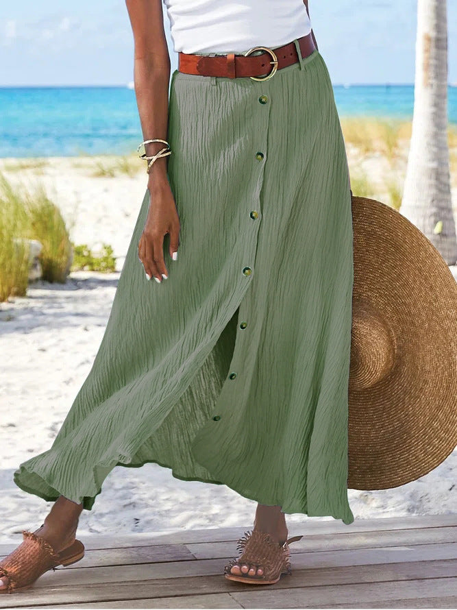 Summer Women Casual Button Decorative Cotton Skirt