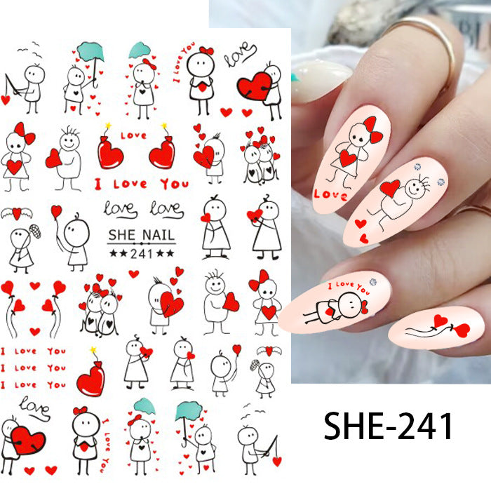 Pegatinas de uñas con diseño de amor para San Valentín