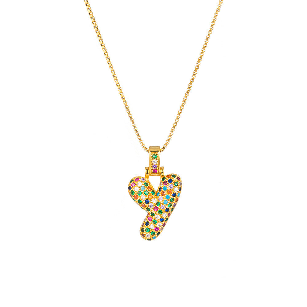 Collar con colgante de alfabeto dorado y circonita multicolor para mujer, joyería de moda