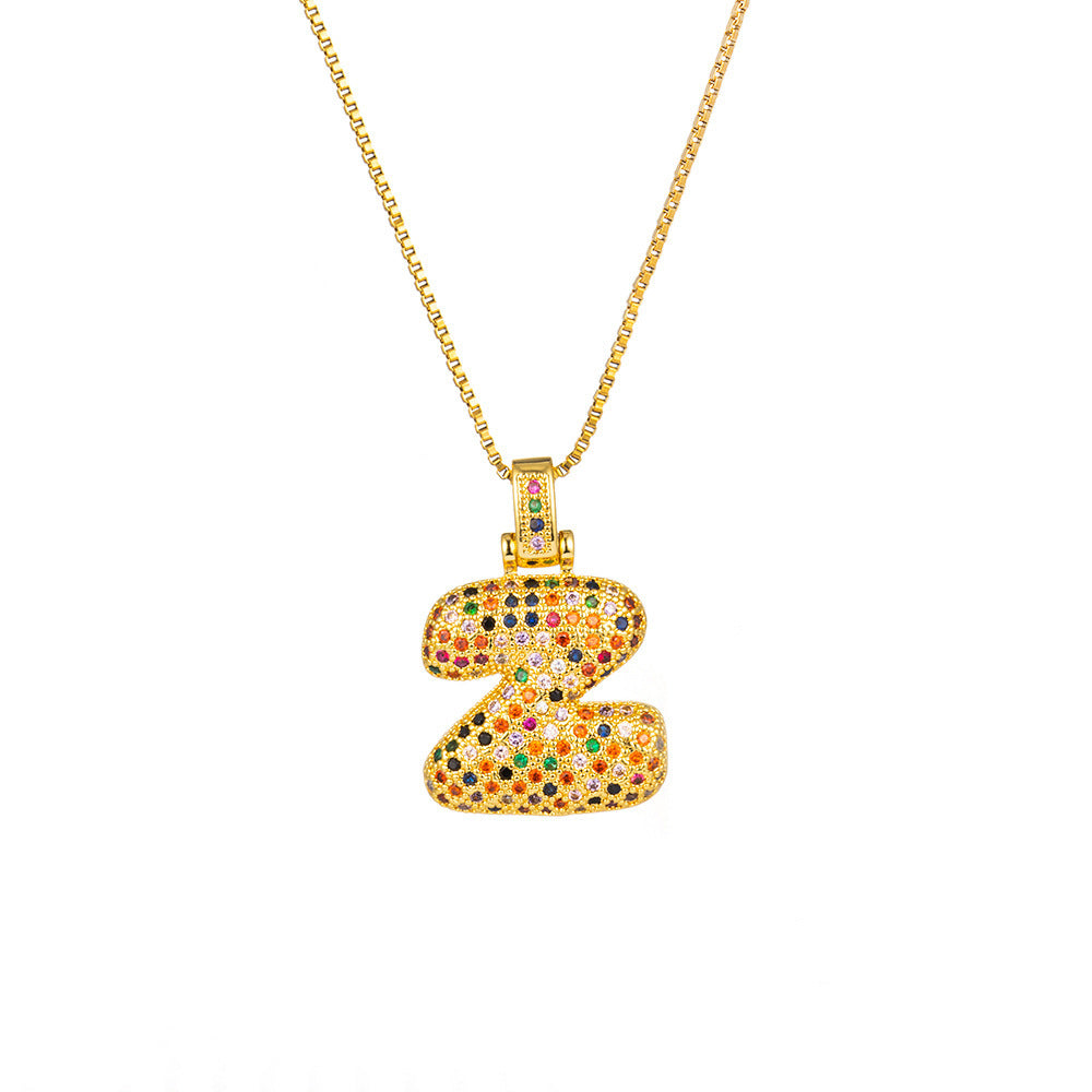 Collar con colgante de alfabeto dorado y circonita multicolor para mujer, joyería de moda
