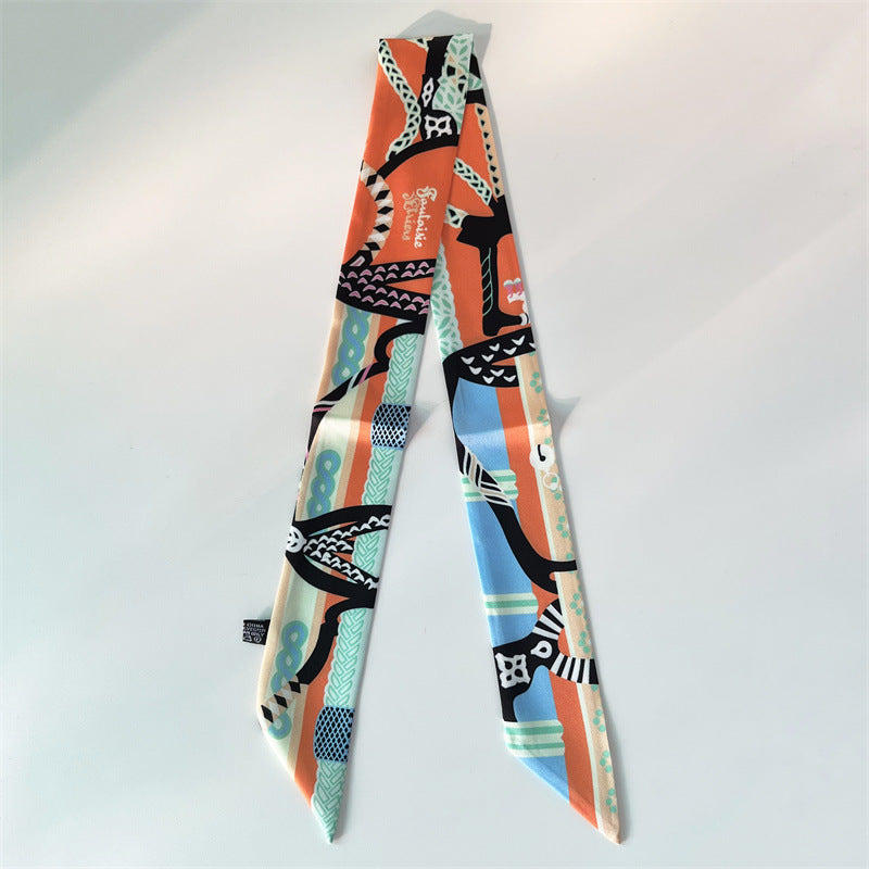 Fashion Printed Ribbon Tie Bag Handle Scarf