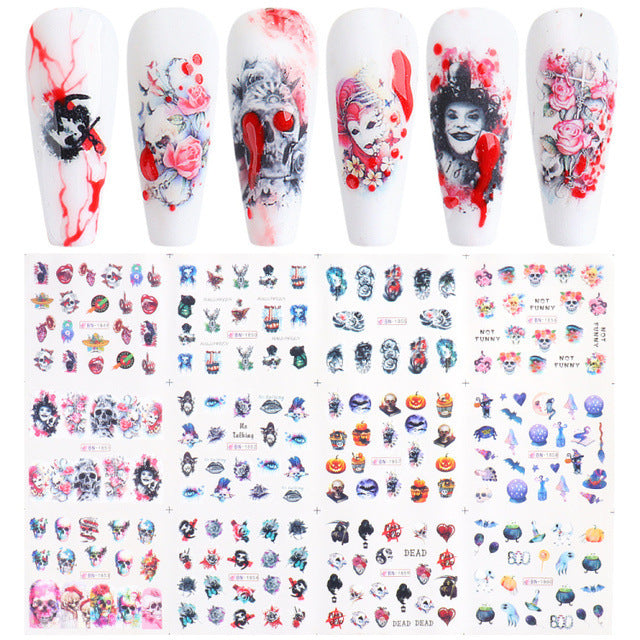 Halloween Skull Nail Stickers Funny Skull Design