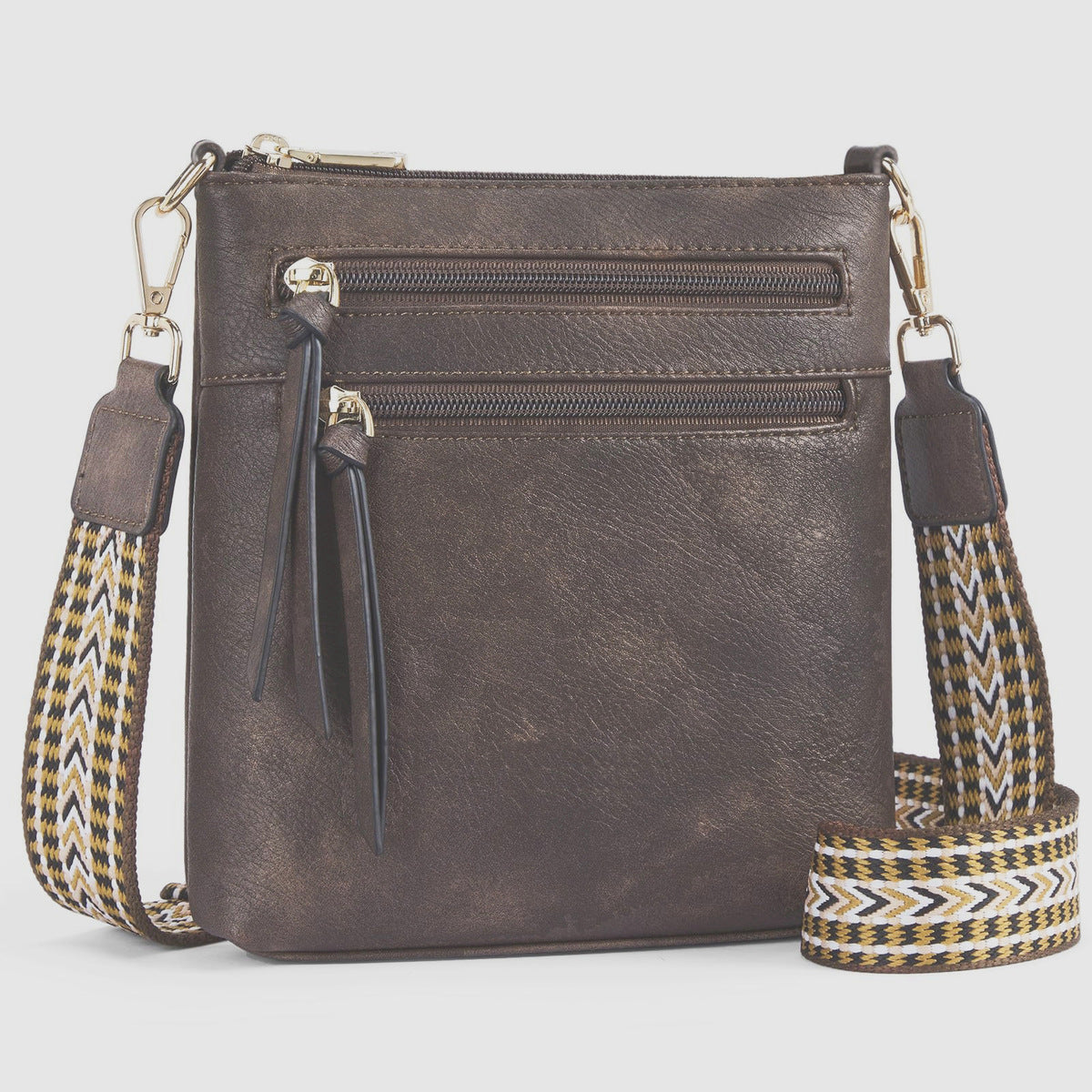 Women Multi-Zipper Pocket Vertical Crossbody Bag