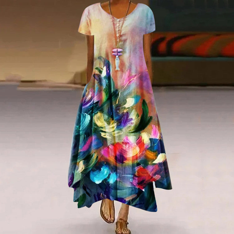Women Elegant Bohemian Summer Floral Printed Ruffled Dress