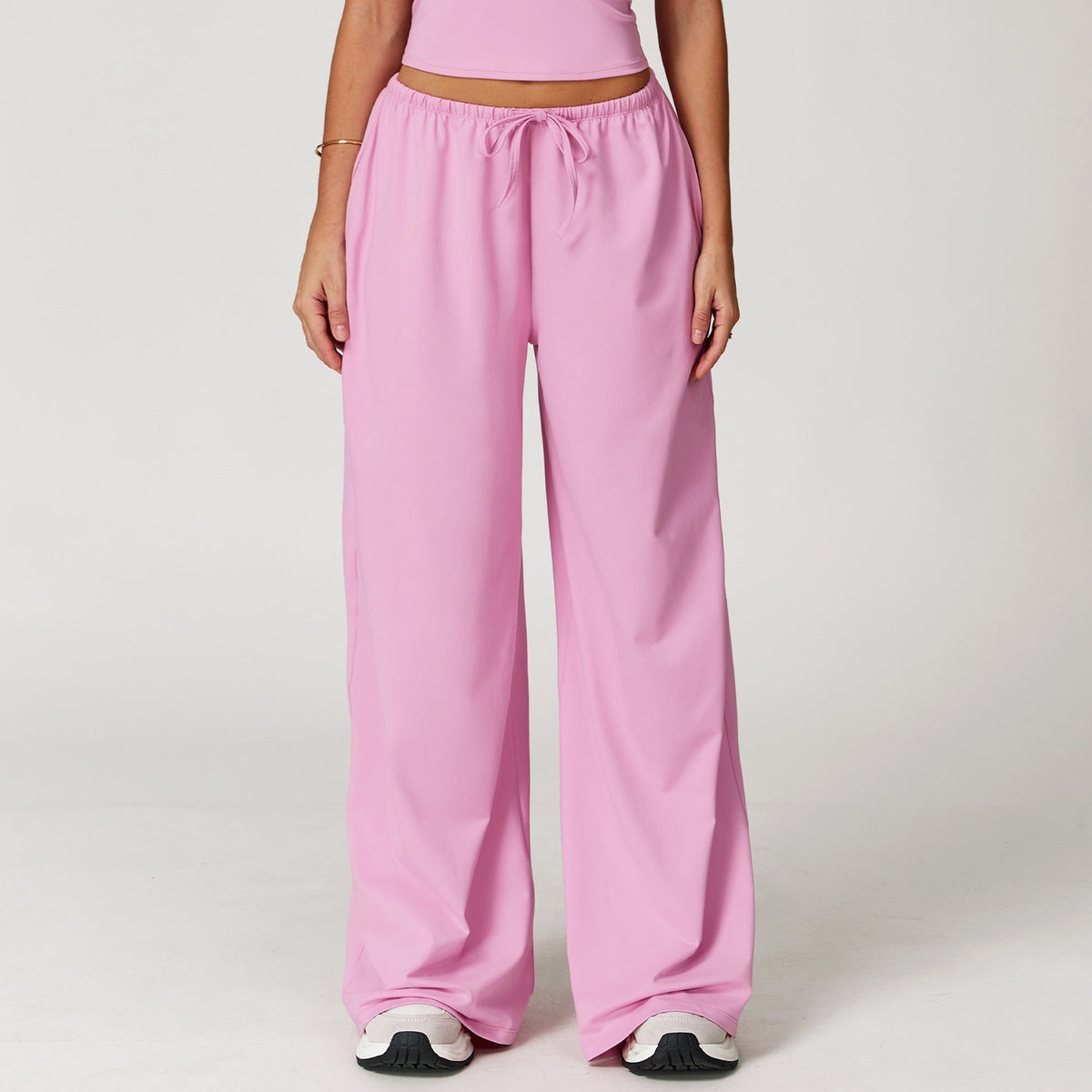 Pantalones casuales anchos de pierna ancha con cordón para mujer