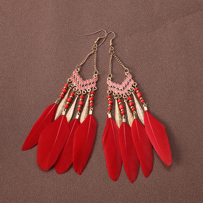 Bohemian Ethnic Style Retro Tassel Feather Earrings