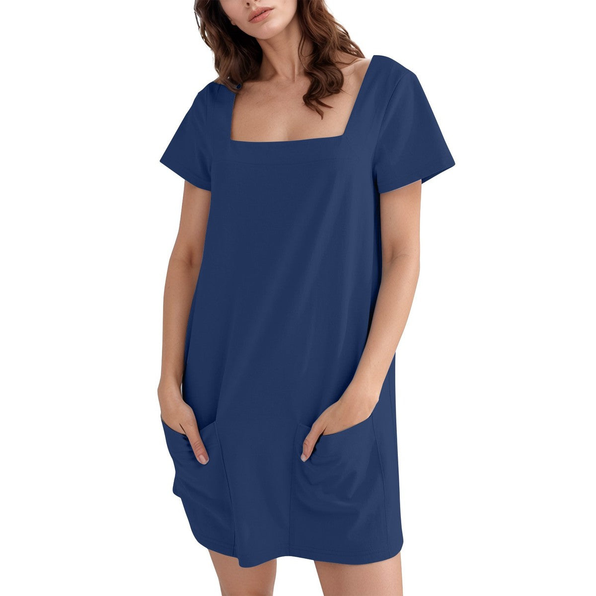 Women Fashion Casual Solid Color Square Neck Dress